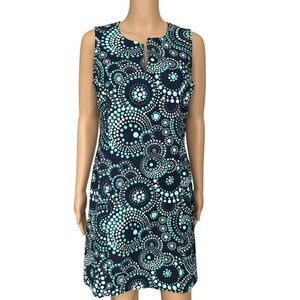 Vineyard Vines Shift Dress Navy Blue Turquoise White Dotted Circular Pattern 8